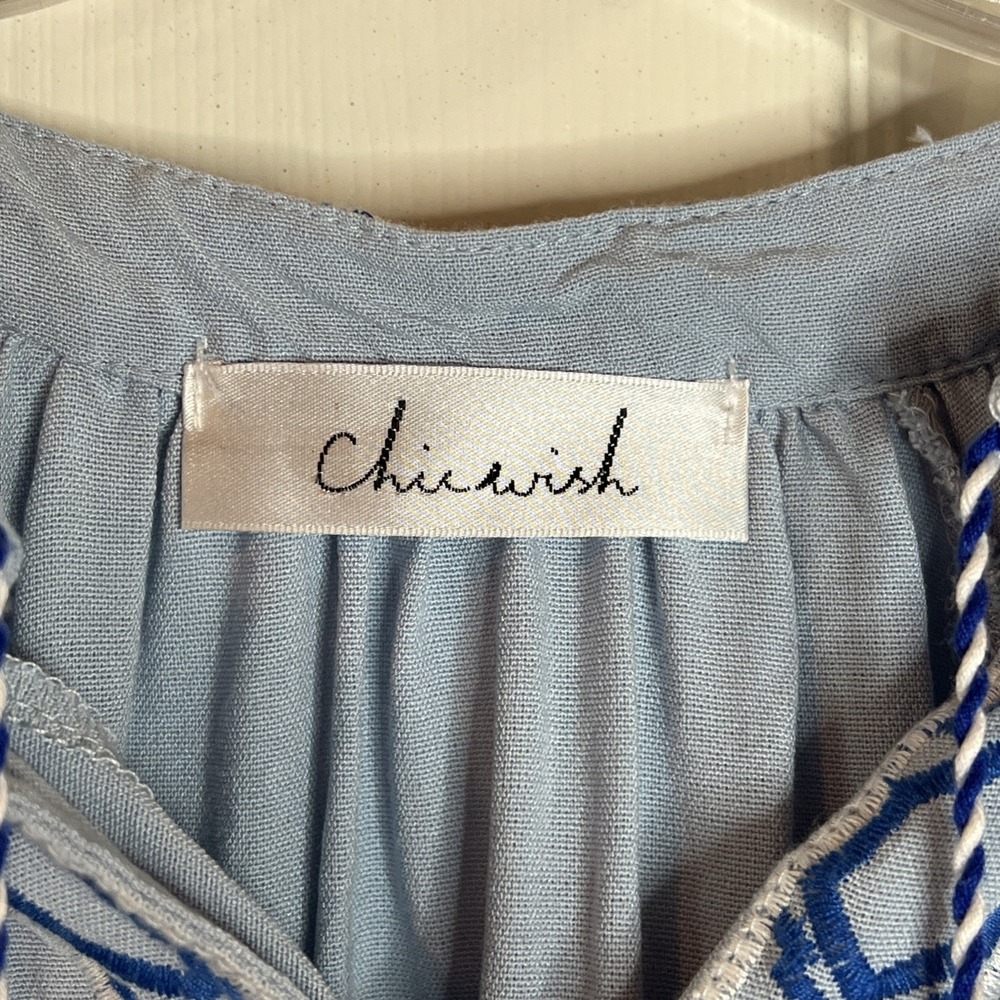 Chicwish Blue Boho Chic Embroidered Blouse  Fringe Tassle Sz Medium - Picture 7 of 7